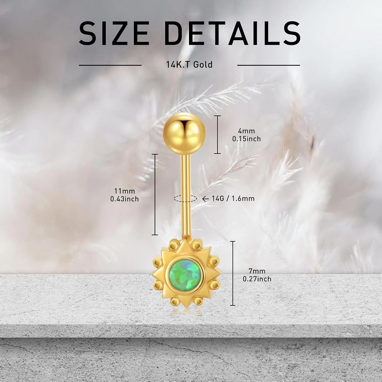 14K Solid Gold Belly Button Rings 14G Yellow Gold Sun Symbol Belly Button Rings Chic 14K Gold Flower Dangle Belly Button Rings Body Piercing Jewelry for Women