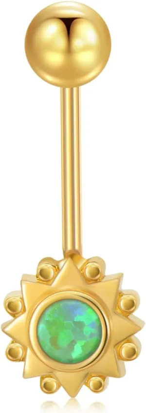 14K Solid Gold Belly Button Rings 14G Yellow Gold Sun Symbol Belly Button Rings Chic 14K Gold Flower Dangle Belly Button Rings Body Piercing Jewelry for Women