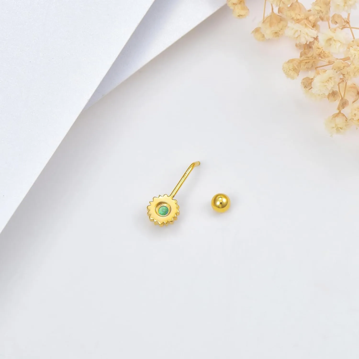 14K Solid Gold Belly Button Rings 14G Yellow Gold Sun Symbol Belly Button Rings Chic 14K Gold Flower Dangle Belly Button Rings Body Piercing Jewelry for Women