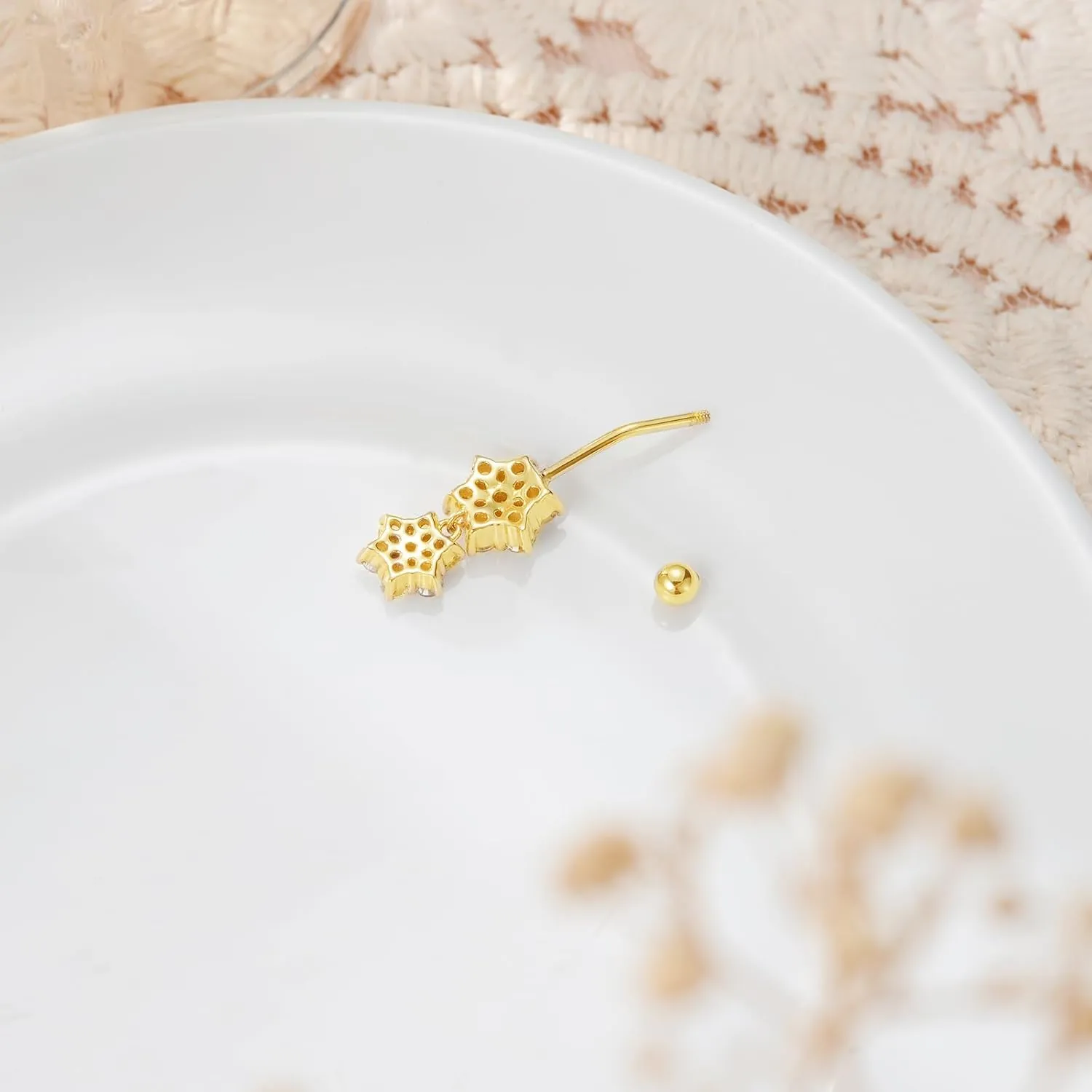 14K Solid Gold Belly Button Rings 14G Yellow Gold Sun Symbol Belly Button Rings Chic 14K Gold Flower Dangle Belly Button Rings Body Piercing Jewelry for Women