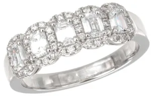 14K White Gold 1.02ctw Five Stone Emerald Cut Diamond Halo Band
