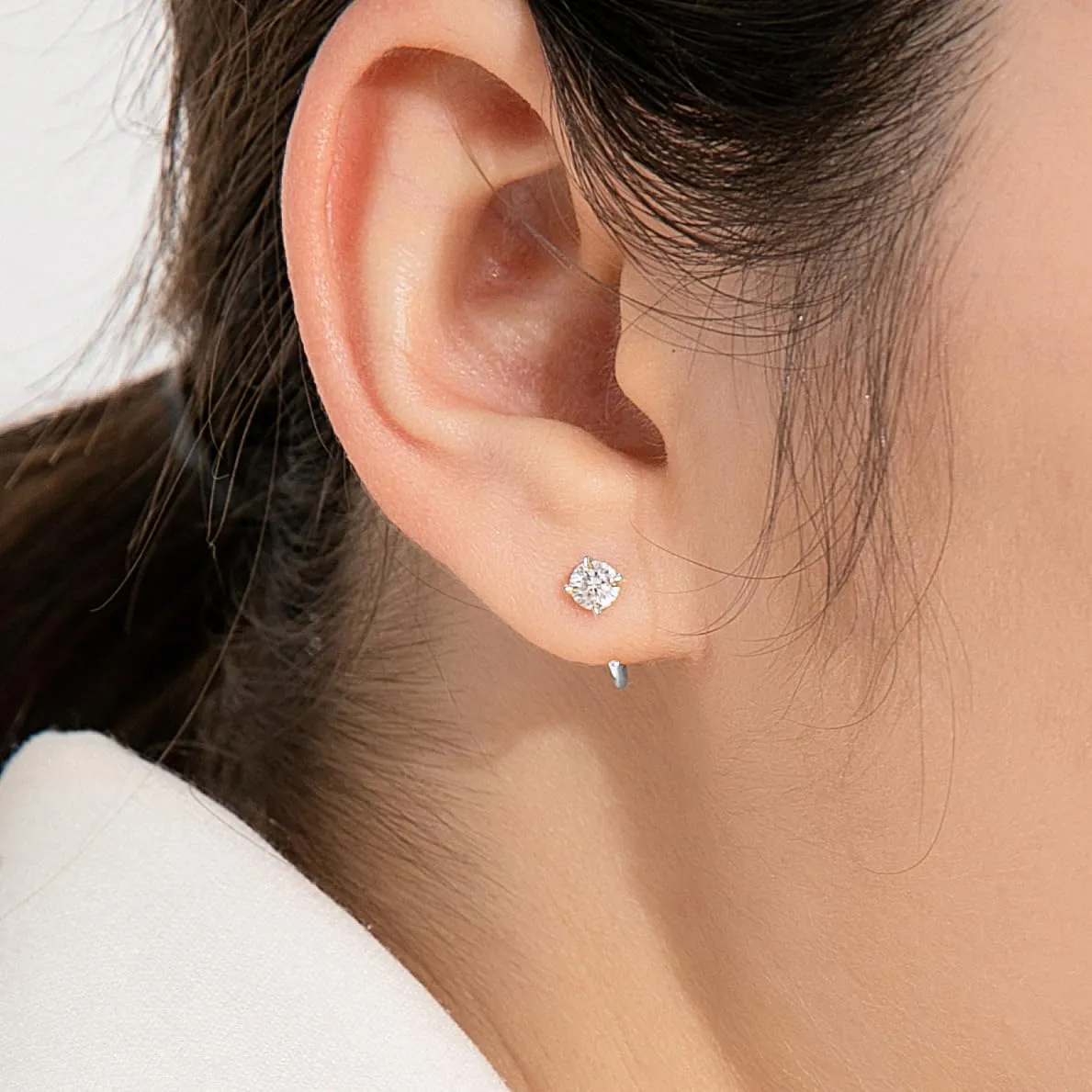 14k White Gold Plated 925 Sterling Silver Small Huggie Hoop Earrings for Women