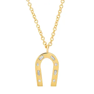 14K Yellow Gold Mixed Diamond Horseshoe Necklace