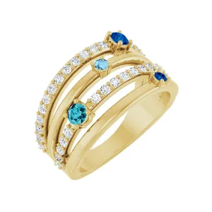 14K Yellow Gold Natural Blue Multi-Gemstone & 1/2 CTW Natural Diamond Ring