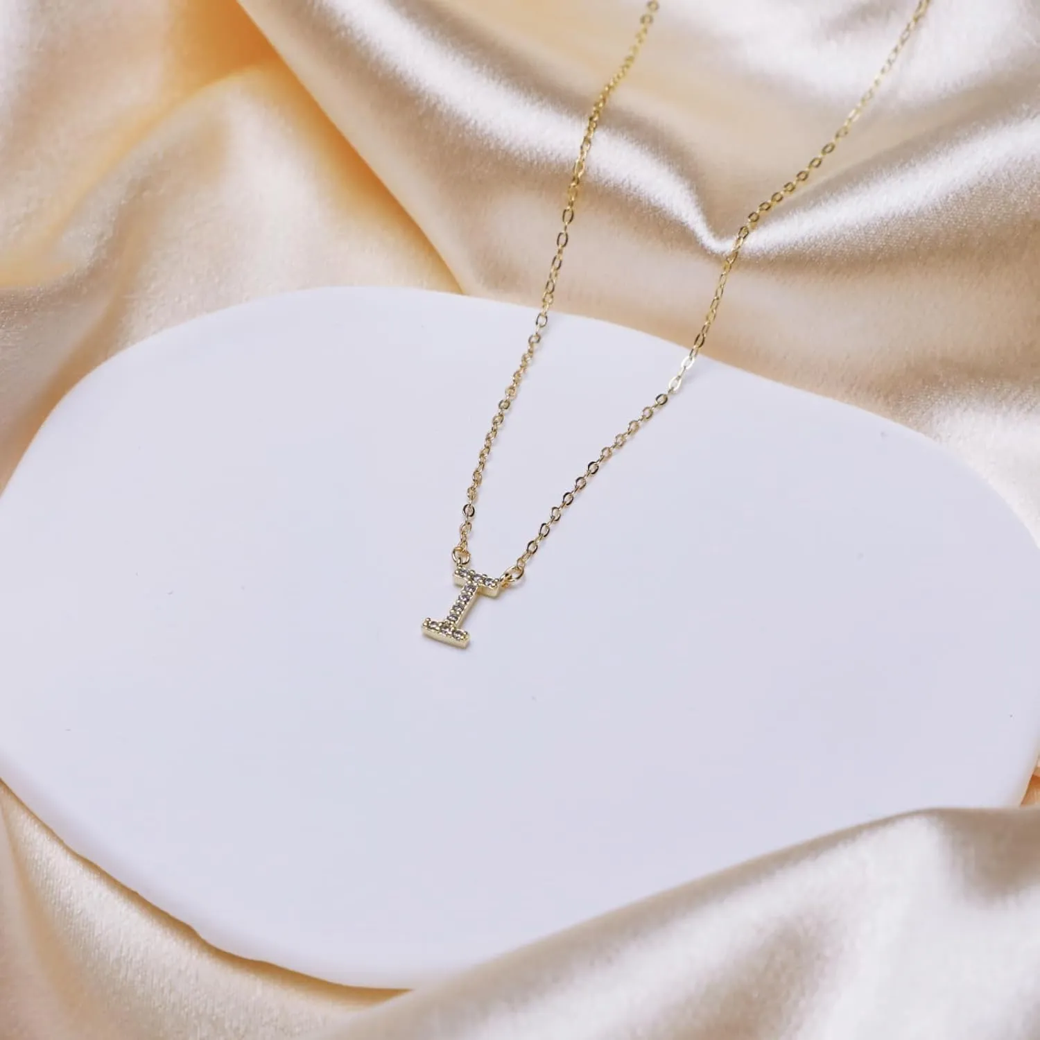 14K Yellow Gold Plated Cubic Zirconia Initial Necklace | Initial Pendant Letter A-Z Necklace for Women
