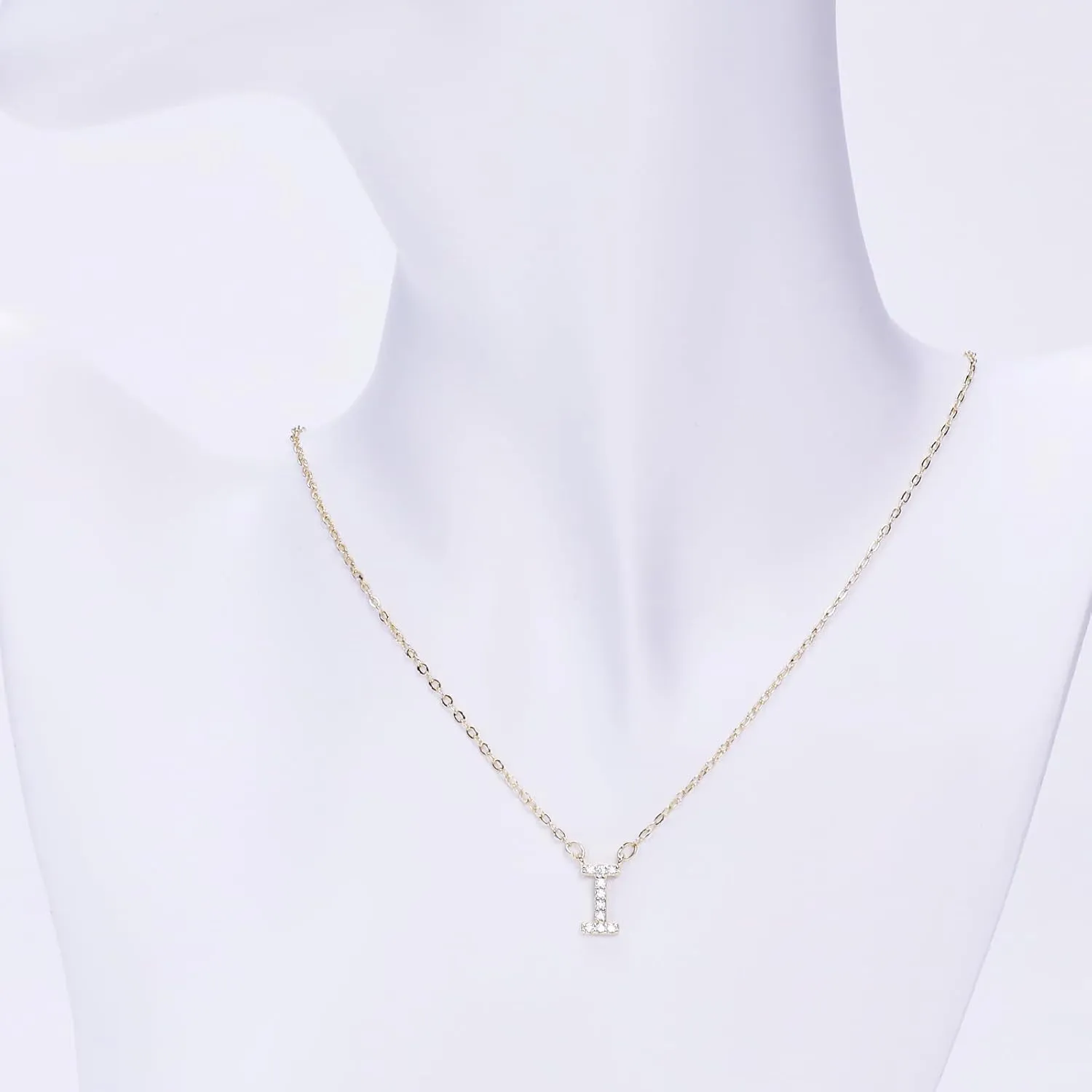 14K Yellow Gold Plated Cubic Zirconia Initial Necklace | Initial Pendant Letter A-Z Necklace for Women