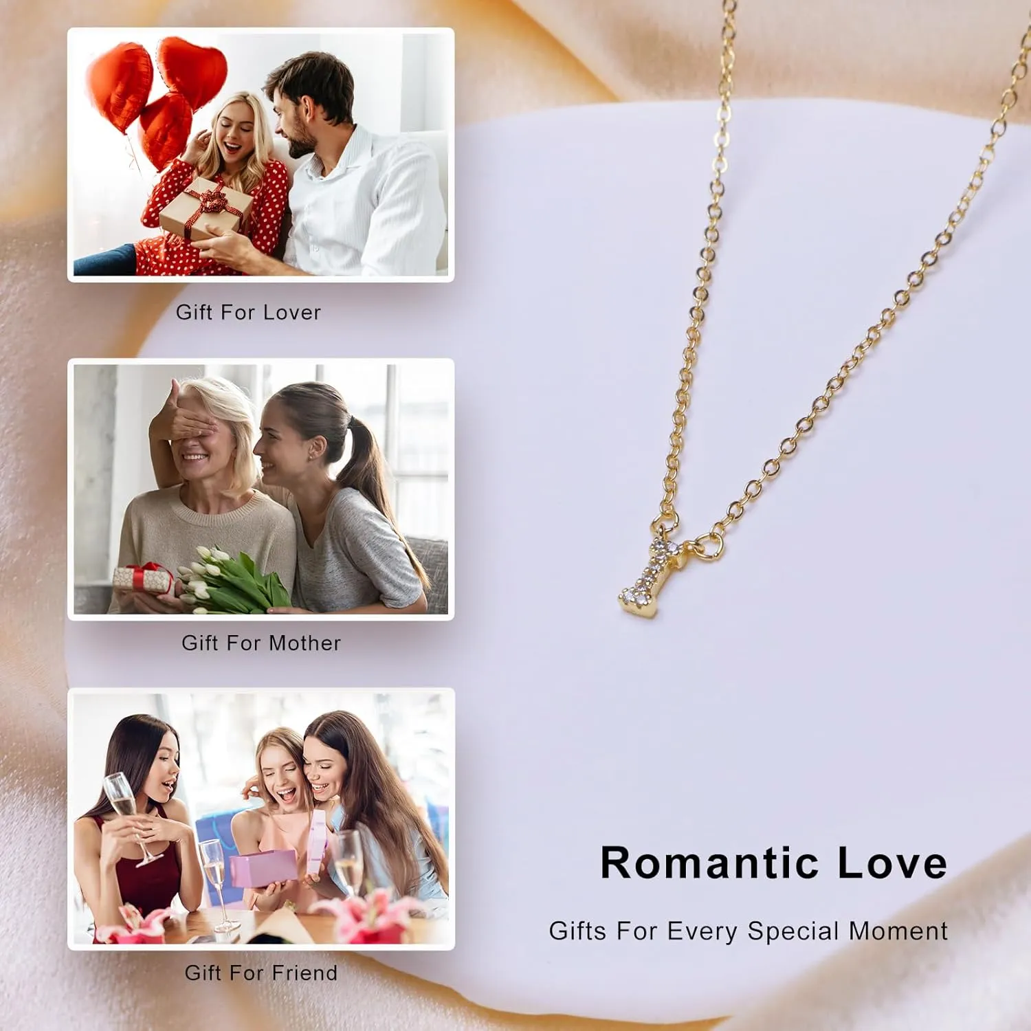 14K Yellow Gold Plated Cubic Zirconia Initial Necklace | Initial Pendant Letter A-Z Necklace for Women