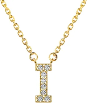 14K Yellow Gold Plated Cubic Zirconia Initial Necklace | Initial Pendant Letter A-Z Necklace for Women