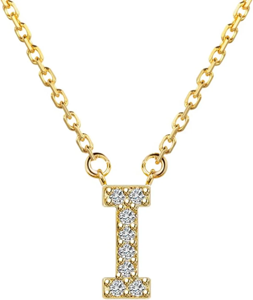 14K Yellow Gold Plated Cubic Zirconia Initial Necklace | Initial Pendant Letter A-Z Necklace for Women