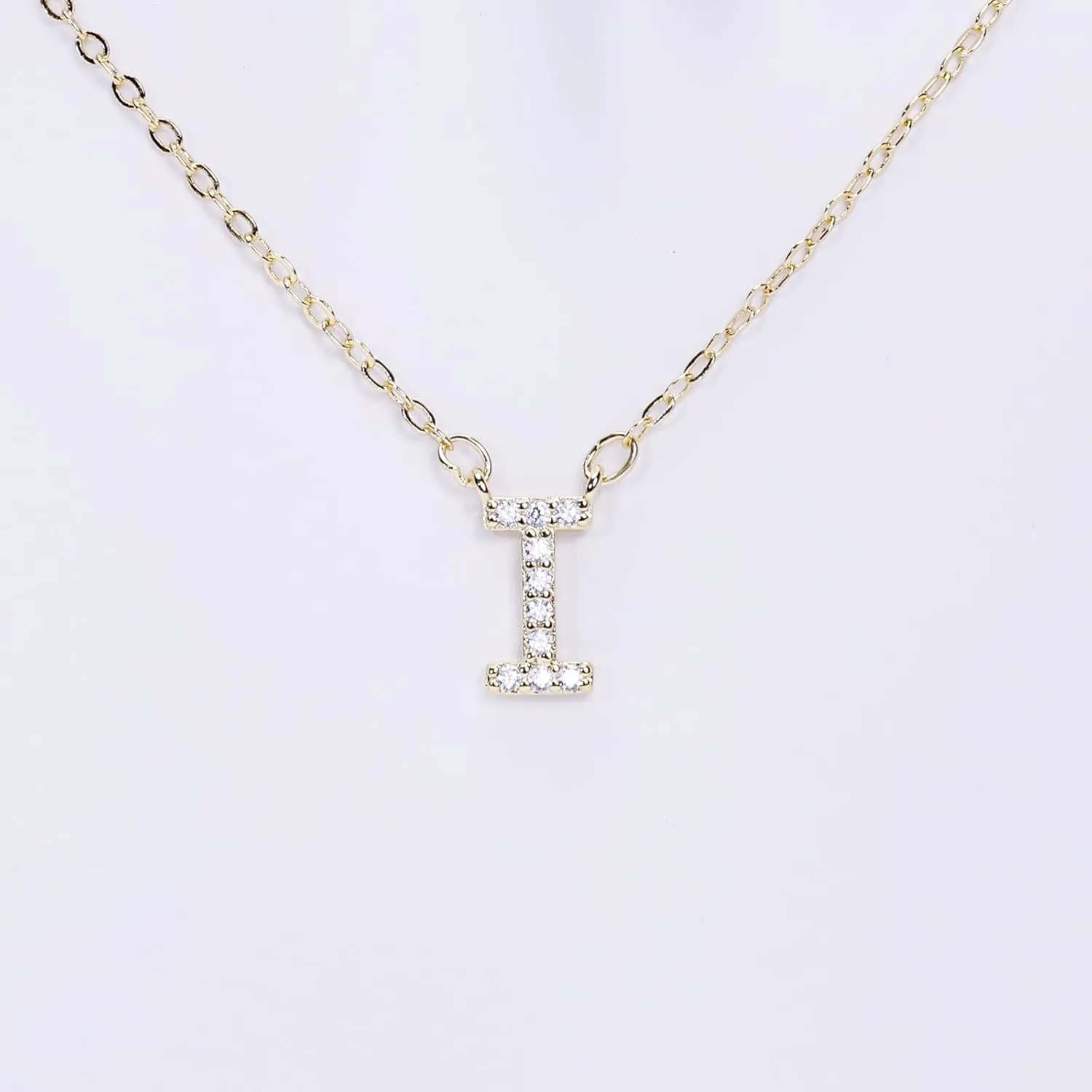 14K Yellow Gold Plated Cubic Zirconia Initial Necklace | Initial Pendant Letter A-Z Necklace for Women
