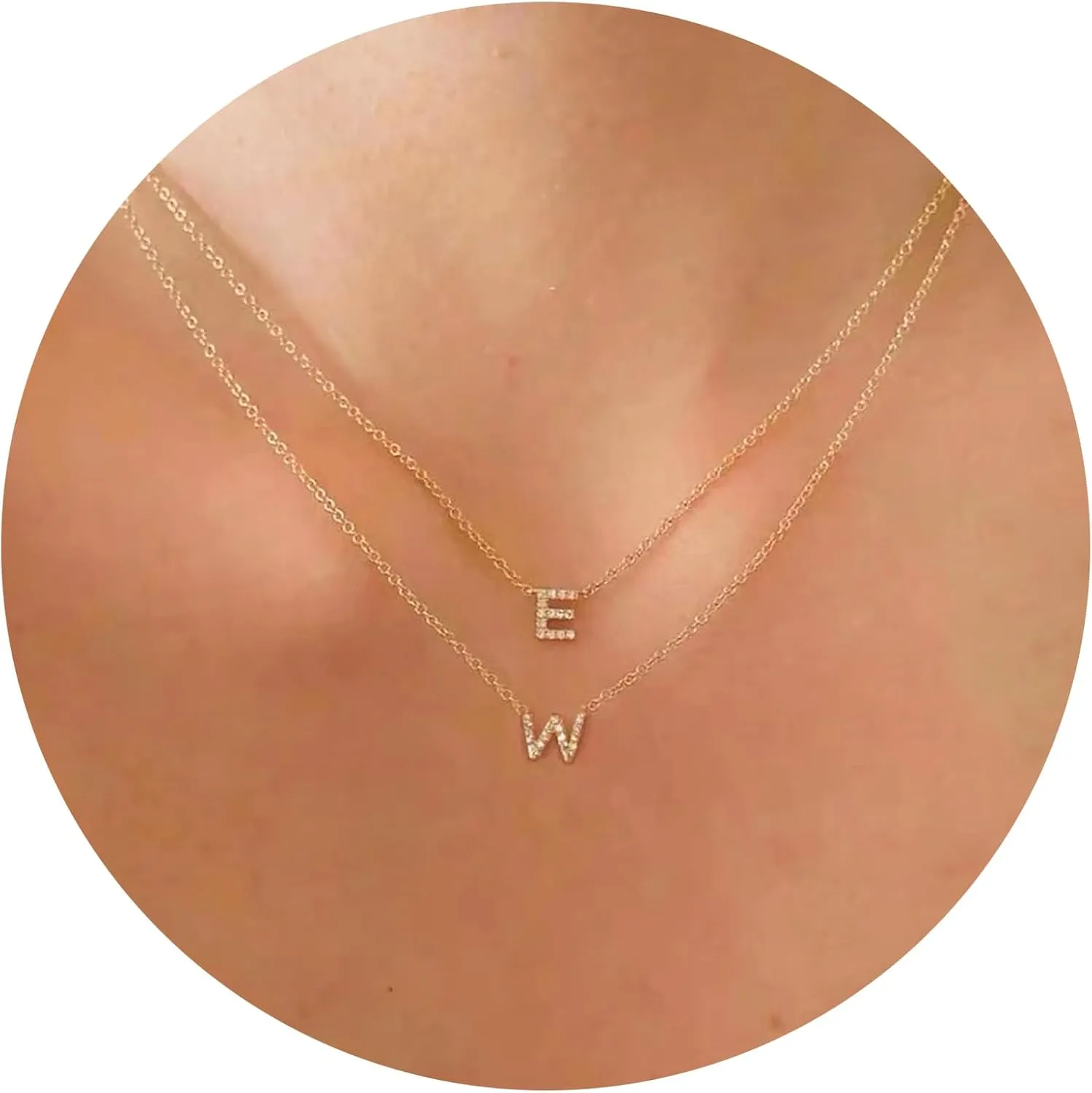 14K Yellow Gold Plated Cubic Zirconia Initial Necklace | Initial Pendant Letter A-Z Necklace for Women