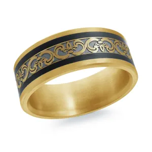 14K Yellow Gold with Carbon Fiber Ring from the Noir Collection by Malo - MRDA-152-8YB