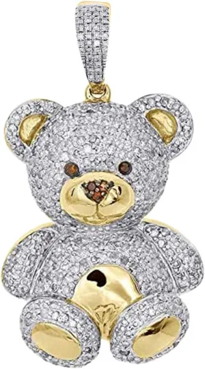1.50 Ct Round Cut White Diamond 14K Yellow Gold Over Teddy Bear Charm Pendant 1.40"