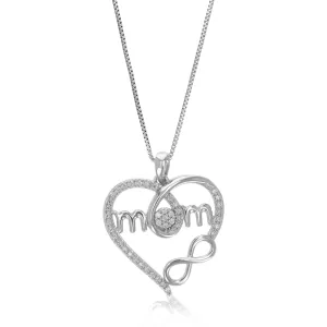 1/6 cttw Lab Grown Diamond Mom Heart Pendant Necklaces in Silver