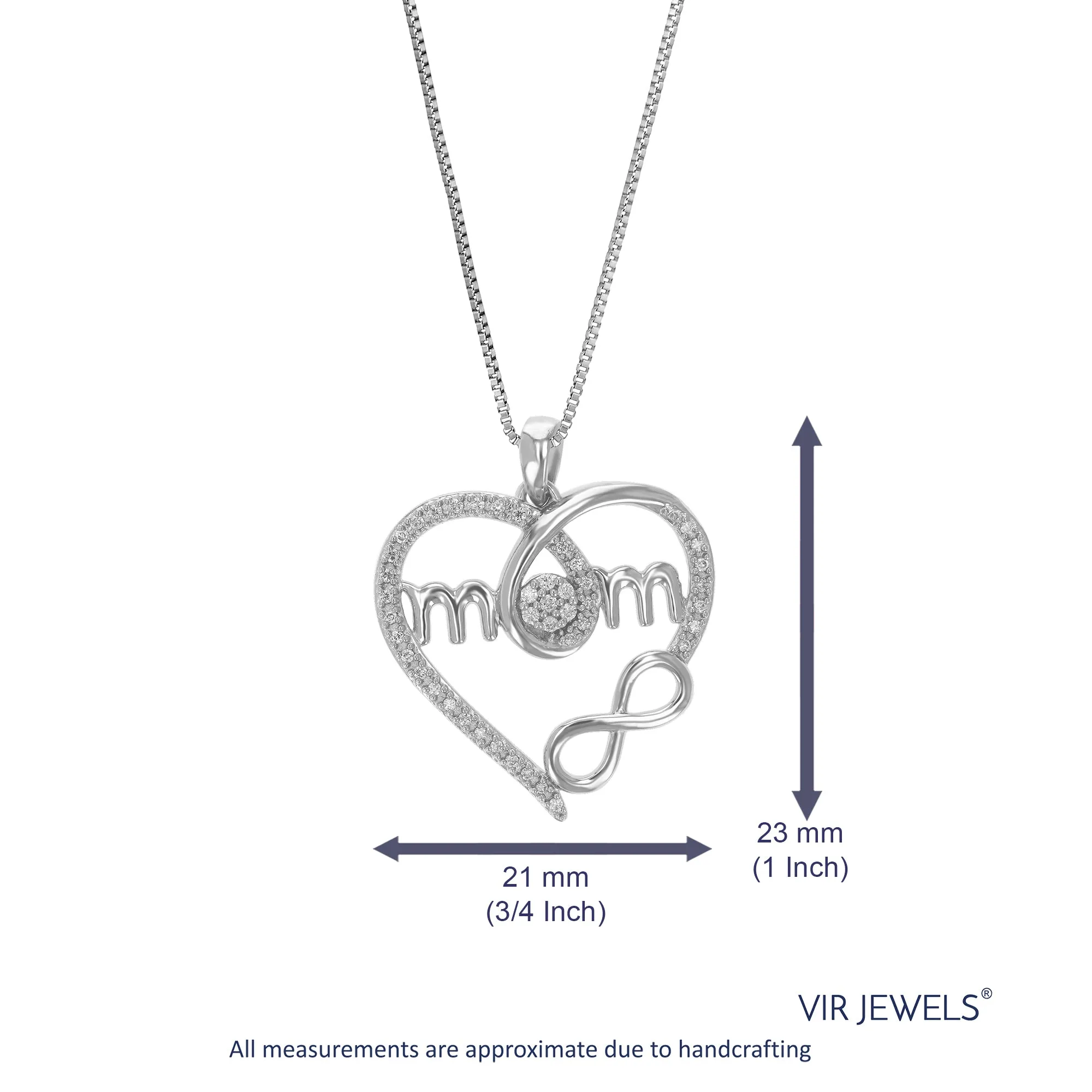 1/6 cttw Lab Grown Diamond Mom Heart Pendant Necklaces in Silver