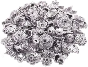 160-210pcs Bali Style Jewelry Making Metal Bead Caps Deluxe New Mix, 100 Gram,Tibetan Silver