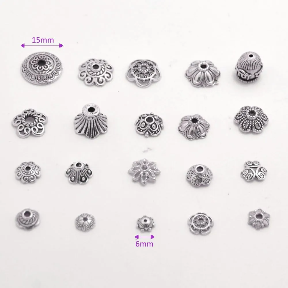 160-210pcs Bali Style Jewelry Making Metal Bead Caps Deluxe New Mix, 100 Gram,Tibetan Silver