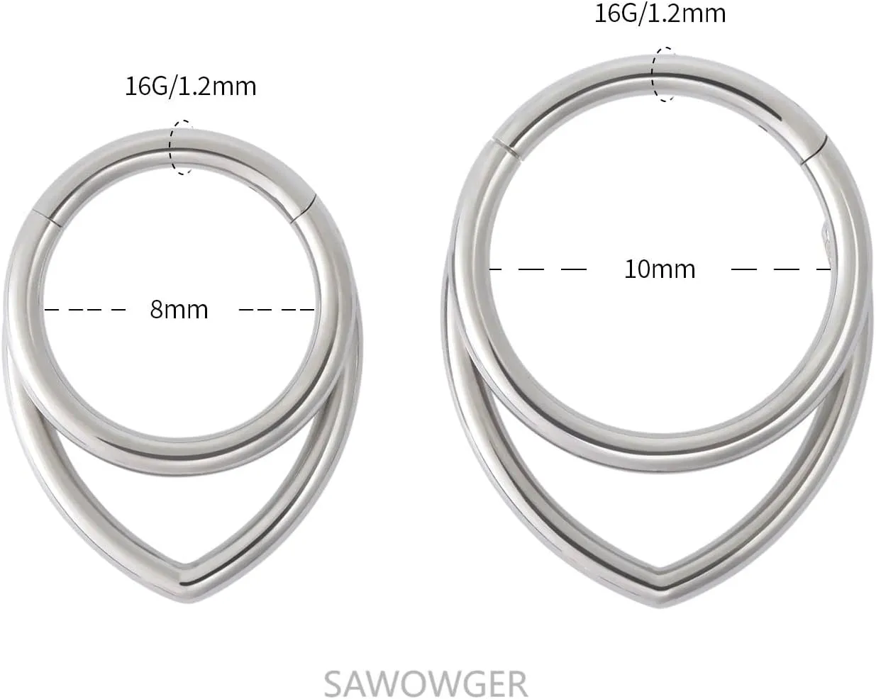 16G Titanium Septum Rings Double Septum Jewelry Daith Piercing Jewelry Silver Gold Hinged Segment Helix Clicker Piercing Jewelry 8 mm 10 mm Seamless Ring Hypoallergenic Jewellery for Her