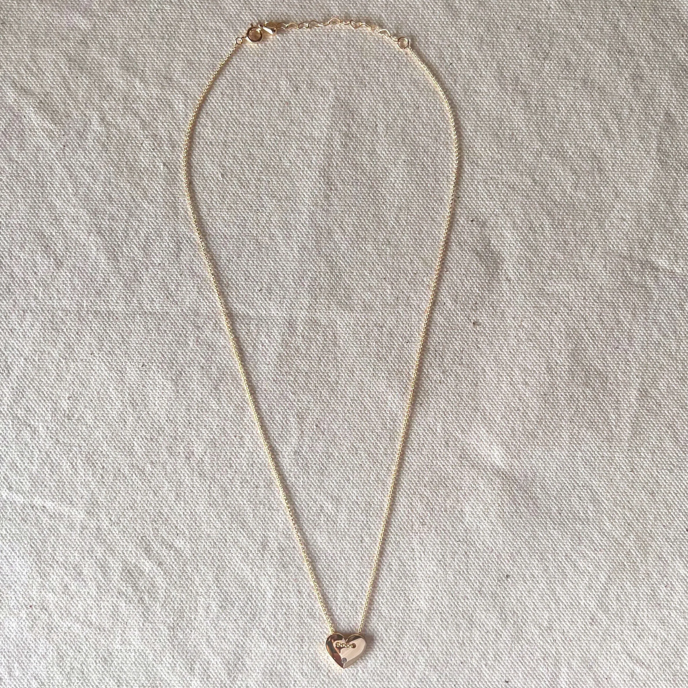 18k Gold Filled Heart Necklace With Cubic Zirconia Detail