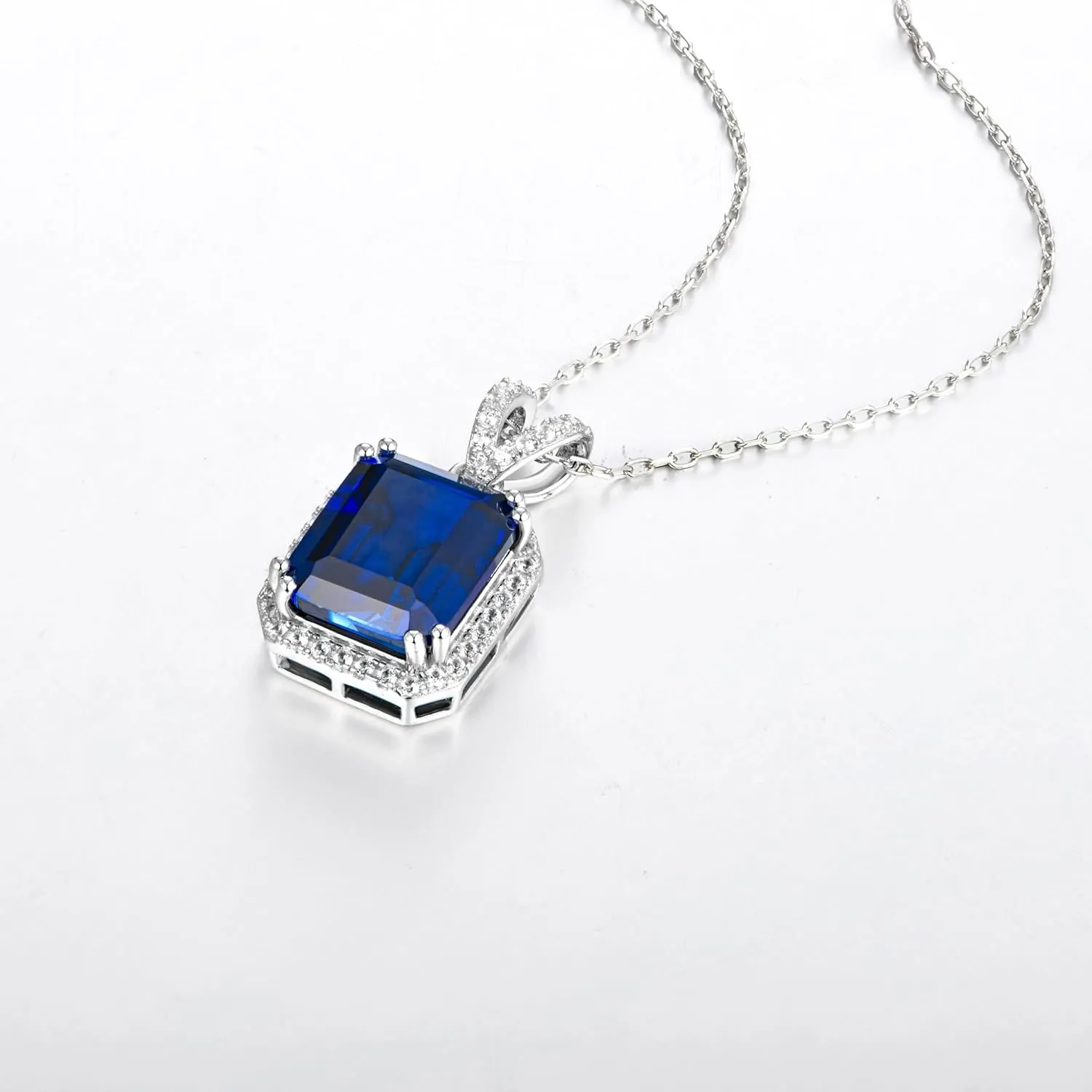 18K White Gold Plated Silver Necklace With Lab Grown Blue Sapphire/Amethyst/Emerald/Ruby/Zultanite, Adjustable Chain 16"-18", Necklaces For Women, Gift For Her, Jewelry For Women Comes With Gift Box