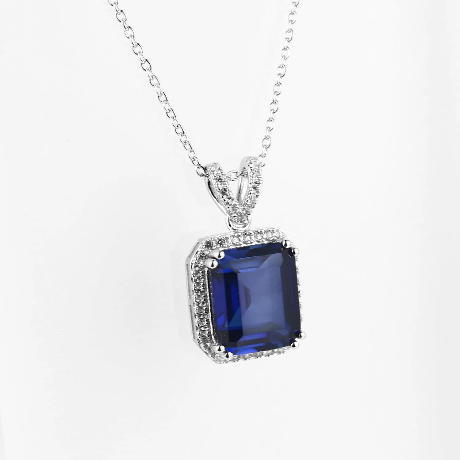 18K White Gold Plated Silver Necklace With Lab Grown Blue Sapphire/Amethyst/Emerald/Ruby/Zultanite, Adjustable Chain 16"-18", Necklaces For Women, Gift For Her, Jewelry For Women Comes With Gift Box