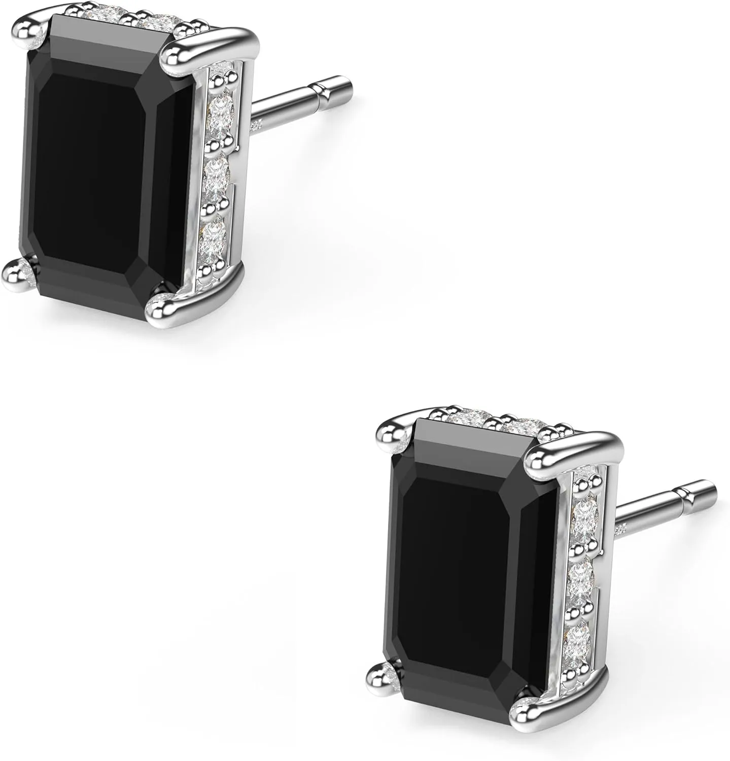 18K White Gold Plated Sterling Silver Emerald Cut Cubic Zirconia Stud Earrings for Women Men Rectangle CZ Diamond Stud Earrings