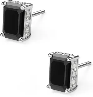 18K White Gold Plated Sterling Silver Emerald Cut Cubic Zirconia Stud Earrings for Women Men Rectangle CZ Diamond Stud Earrings