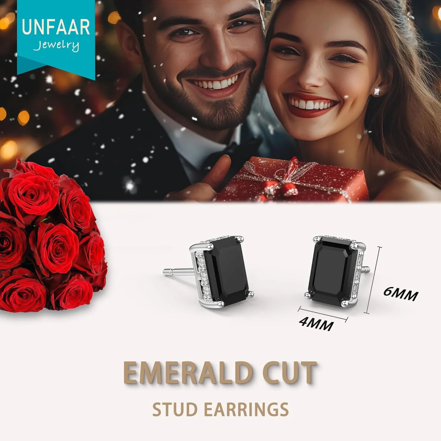 18K White Gold Plated Sterling Silver Emerald Cut Cubic Zirconia Stud Earrings for Women Men Rectangle CZ Diamond Stud Earrings
