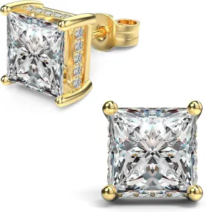 18K White Gold Plated Sterling Silver Princess Cut Cubic Zirconia Stud Earrings Square Simulated Diamond CZ Stud Earrings for Women Men Hypoallergenic