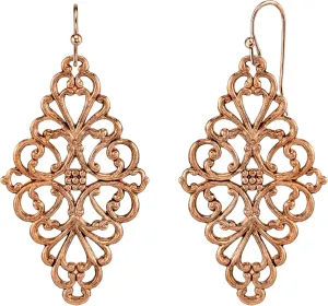 1928 Jewelry Diamond Symmetrical Filigree Drop Clip On Earrings, Vintage Baroque Style Motifs, Non Piercing Ear Rings, Pierceless Snap On Made In USA