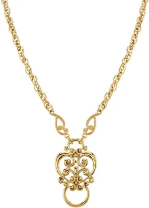 1928 Jewelry Gold Tone Heart Badge And Eyeglass Holder Pendant Necklace For Women 28"