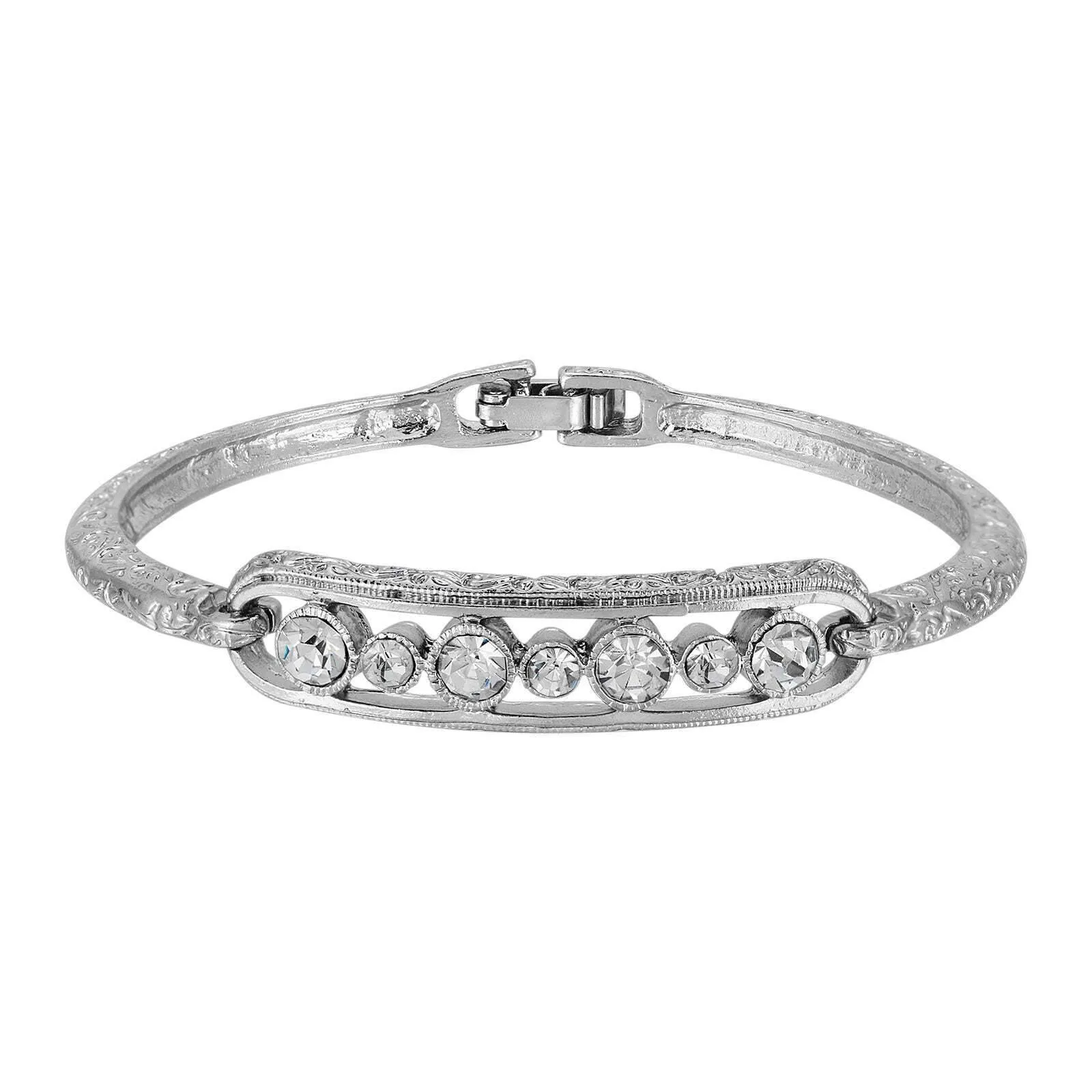 1928 Jewelry Slim Vine Textured Crystal Clasp Bracelet