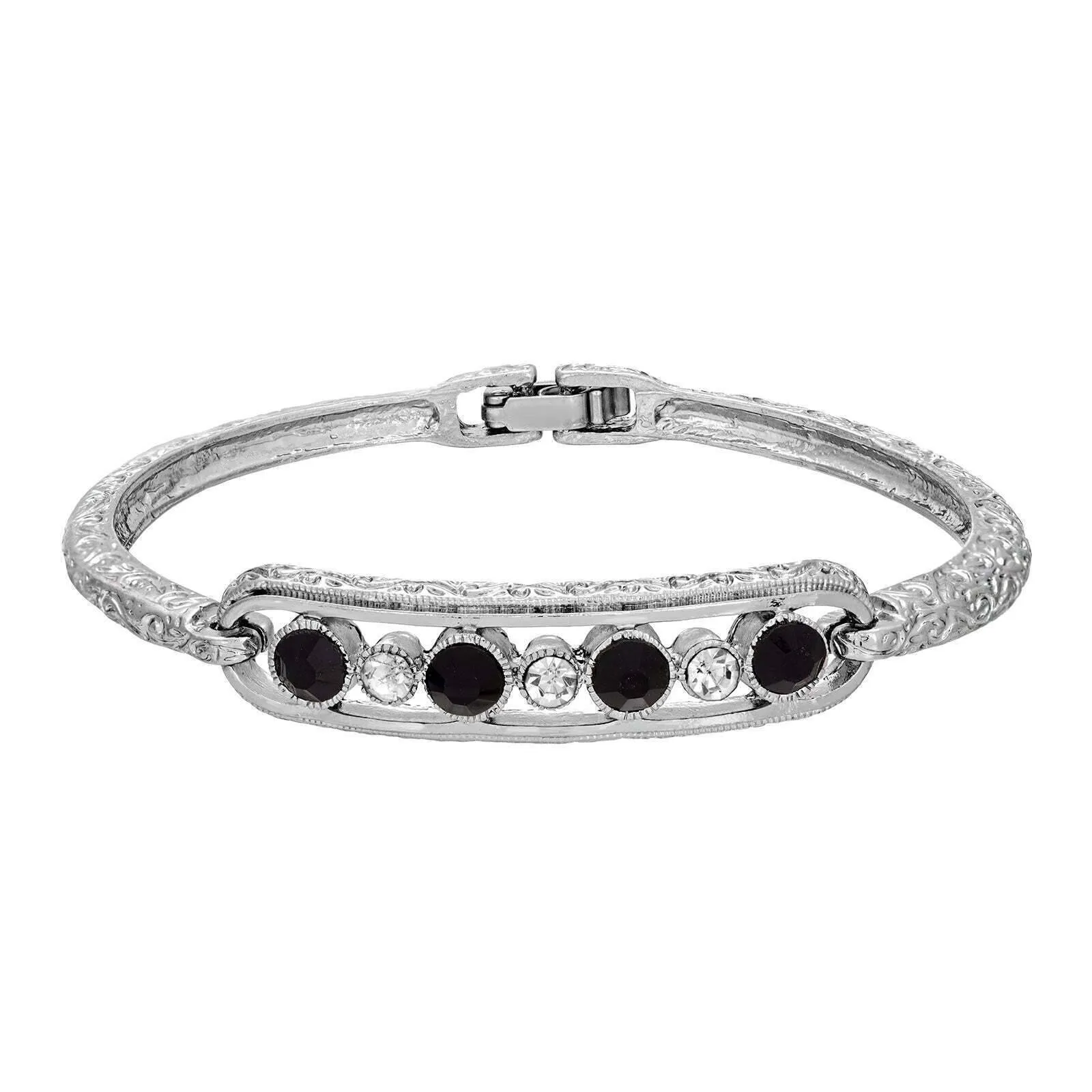 1928 Jewelry Slim Vine Textured Crystal Clasp Bracelet