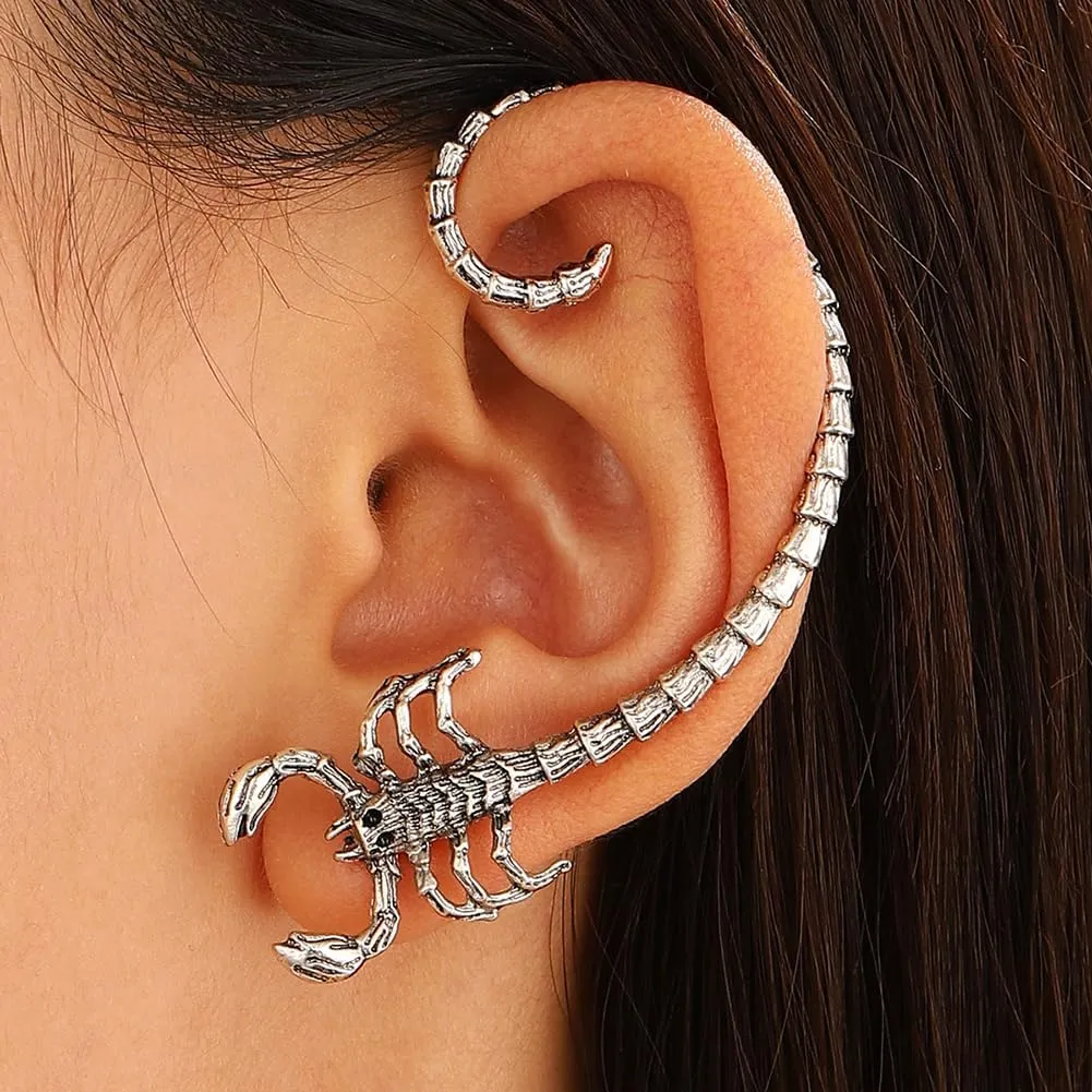2 Pcs Goth Punk Scorpions Earrings Cuff Non Piercing Cartilage Ear Clips Halloween Scorpions Climber Wrap Around Earrings Creative Fake Earrings Ear Clip Jewelry