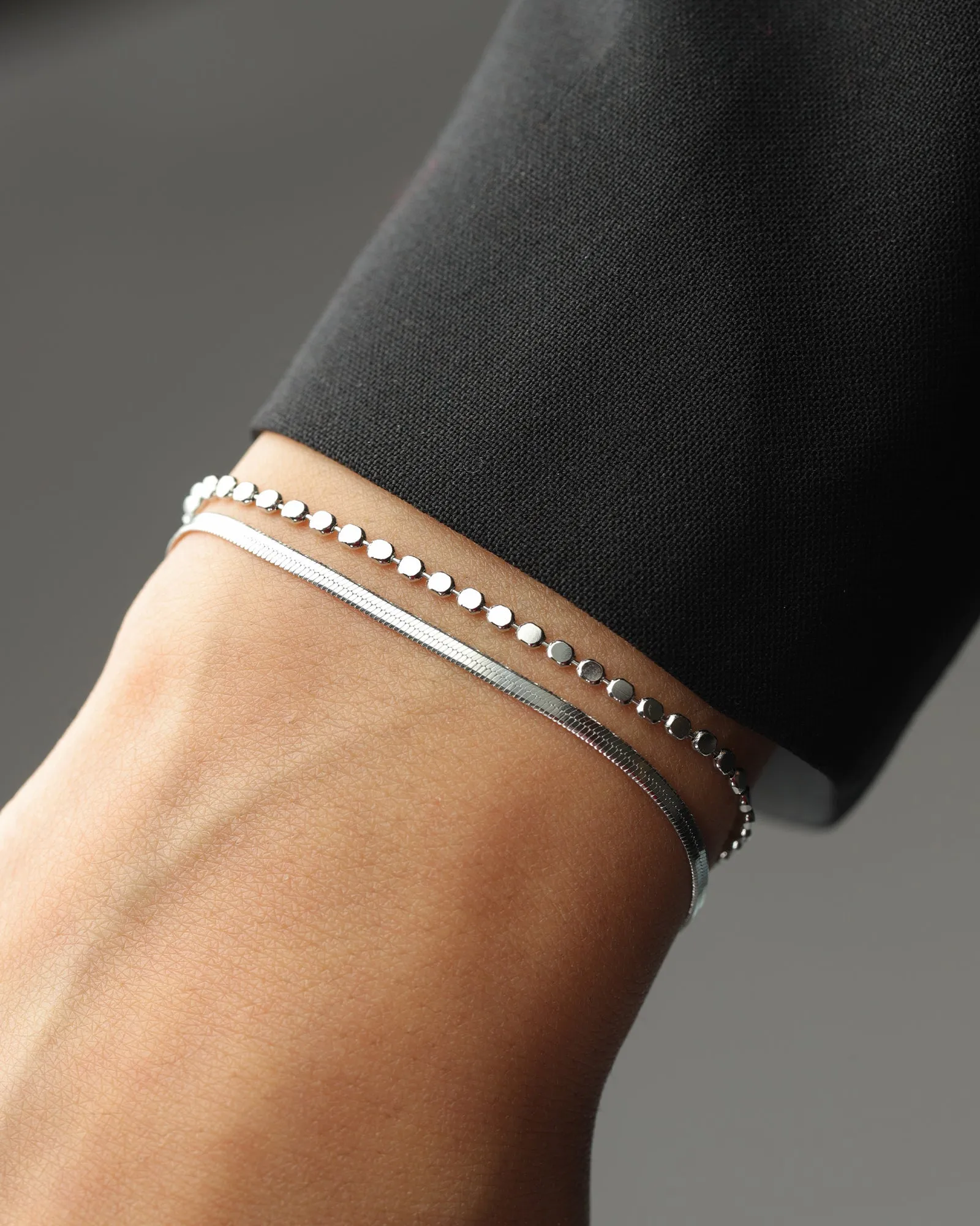 2 Row Herringbone Disc Bracelet