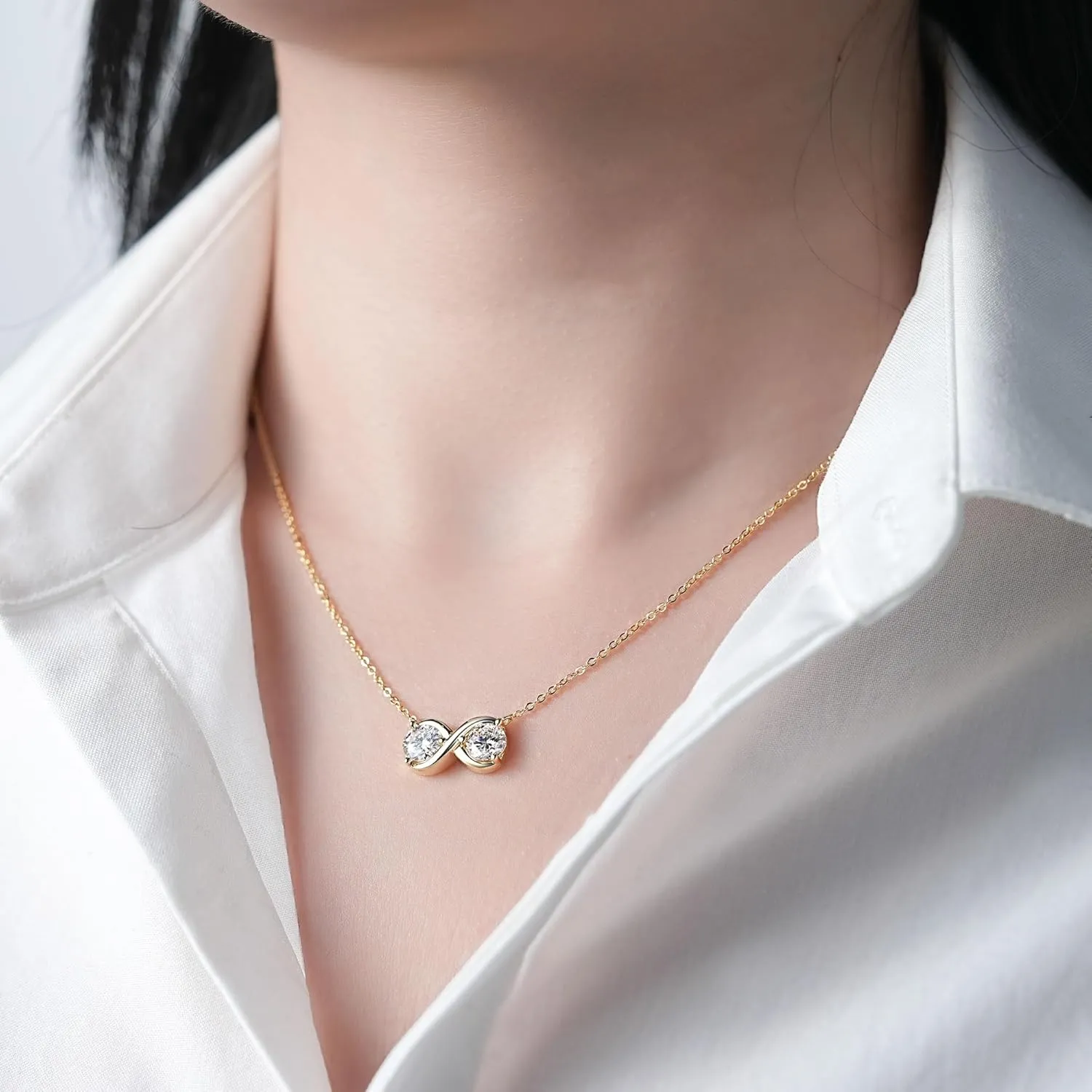 2 Stones Infinity Pendant Necklace, 2.0cttw D Color Moissanite 925 Sterling Silver Infinity Necklace for Women, 18" 2" Adjustable Chain