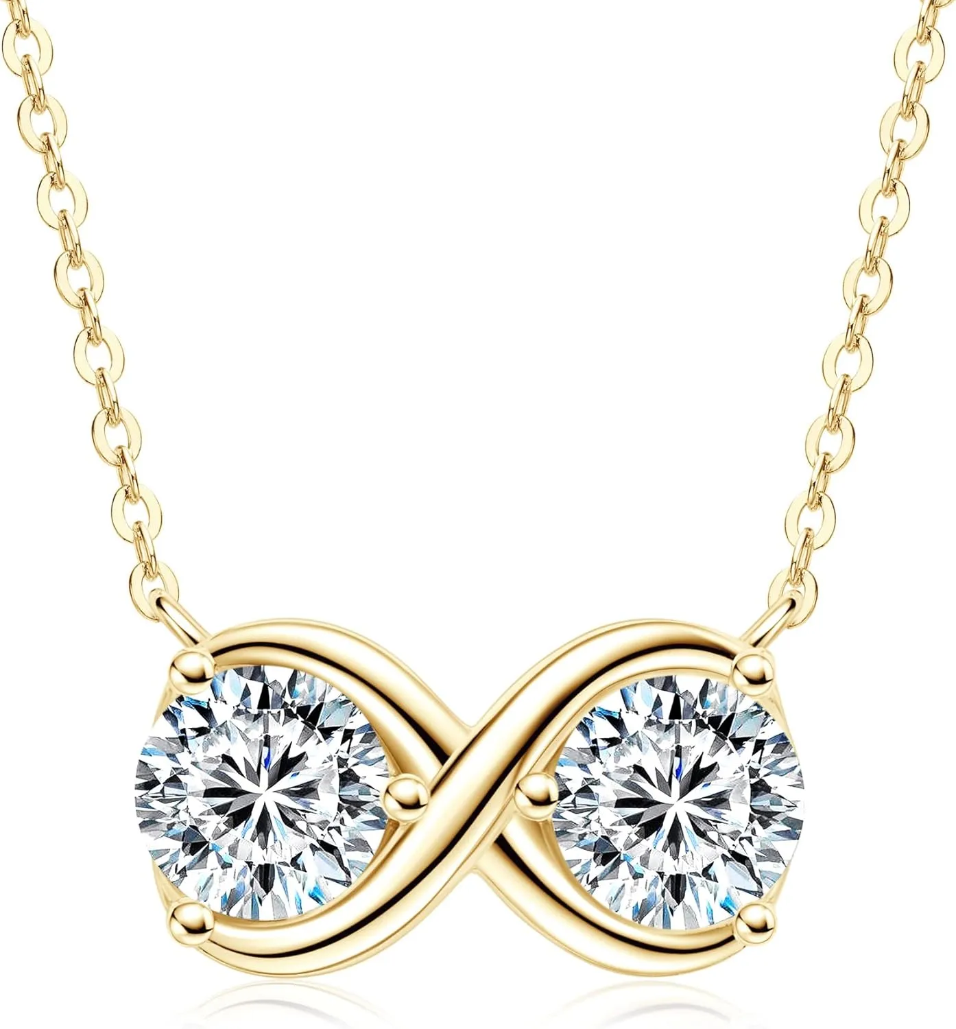 2 Stones Infinity Pendant Necklace, 2.0cttw D Color Moissanite 925 Sterling Silver Infinity Necklace for Women, 18" 2" Adjustable Chain