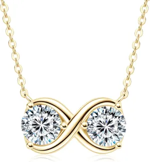 2 Stones Infinity Pendant Necklace, 2.0cttw D Color Moissanite 925 Sterling Silver Infinity Necklace for Women, 18" 2" Adjustable Chain