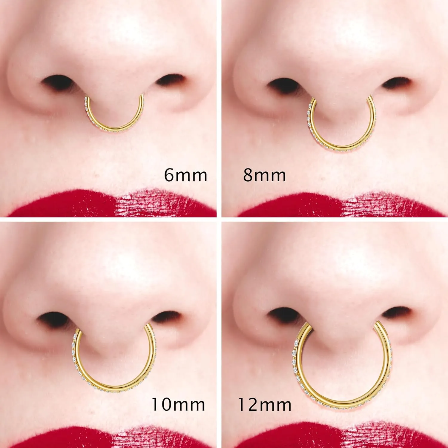 20G Nose Ring Hoop 316L Surgical Steel Nose Hoop 14k Gold CZ Nose Rings Handmade Stainless Steel Cartilage Earrings Tragus Helix Hoop Nose Rings Piercing Jewelry for Women Men Gold 8mm