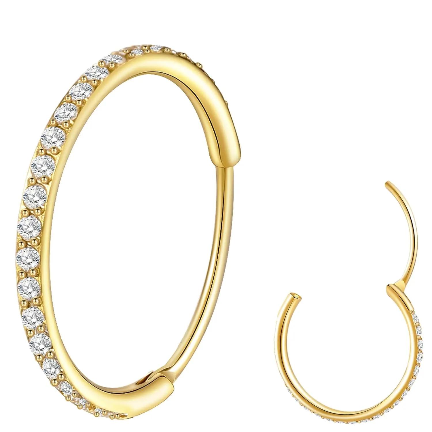 20G Nose Ring Hoop 316L Surgical Steel Nose Hoop 14k Gold CZ Nose Rings Handmade Stainless Steel Cartilage Earrings Tragus Helix Hoop Nose Rings Piercing Jewelry for Women Men Gold 8mm