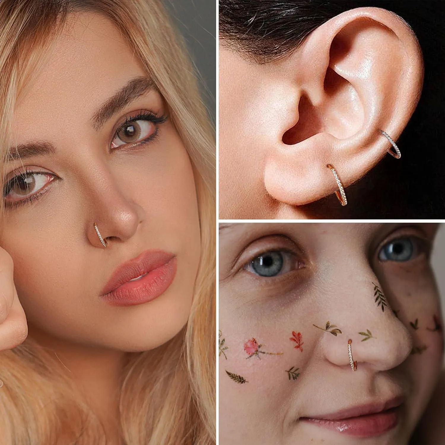 20G Nose Ring Hoop 316L Surgical Steel Nose Hoop 14k Gold CZ Nose Rings Handmade Stainless Steel Cartilage Earrings Tragus Helix Hoop Nose Rings Piercing Jewelry for Women Men Gold 8mm