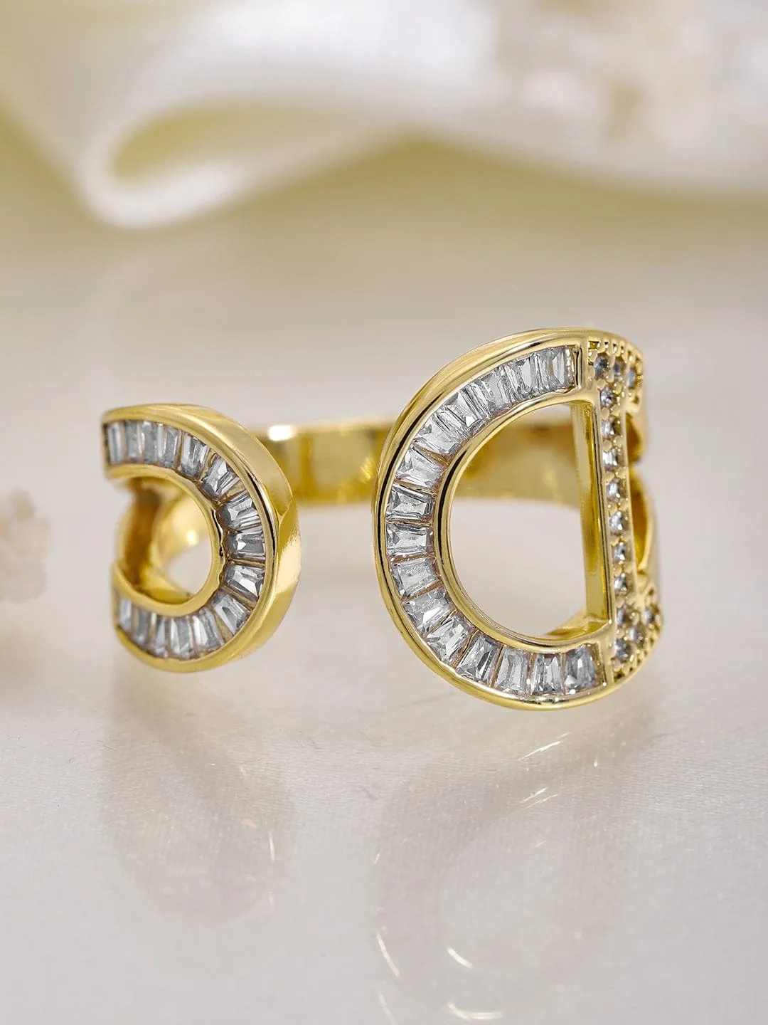 22K Gold Plated Cubic Zirconia Studded Adjustable Finger Ring