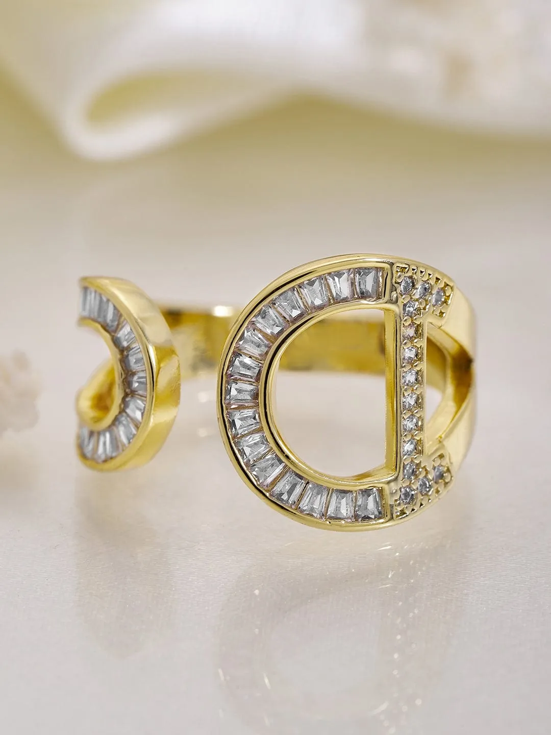 22K Gold Plated Cubic Zirconia Studded Adjustable Finger Ring