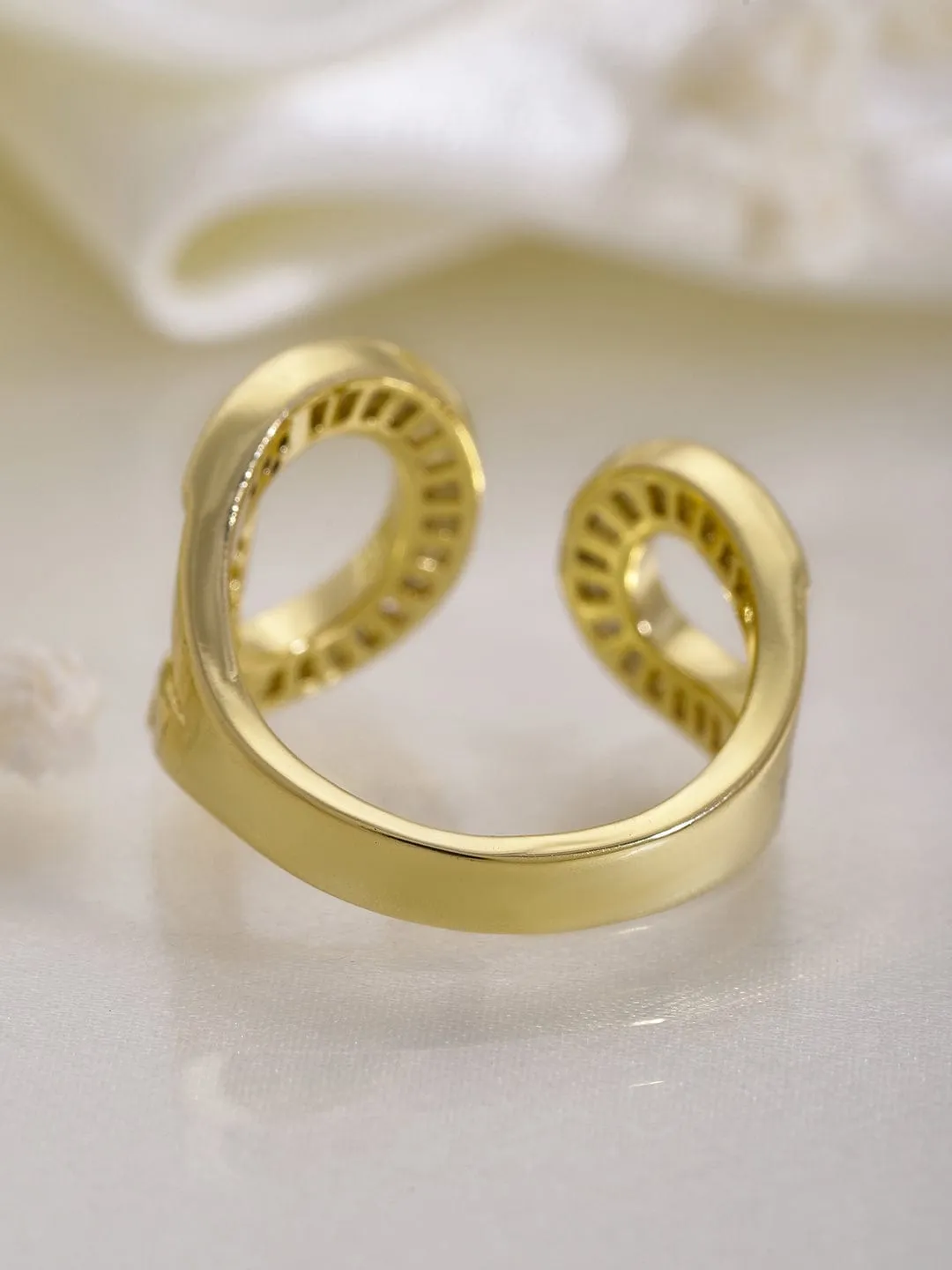 22K Gold Plated Cubic Zirconia Studded Adjustable Finger Ring