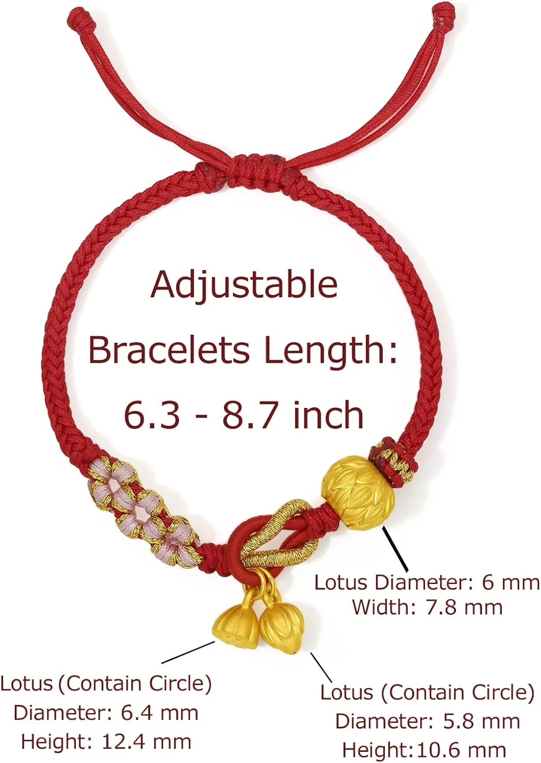 24K Solid Gold Bracelet Flower Ball Real Gold Charm Bracelet Adjustable Jewelry Braided Bracelet for Women Girlfriend