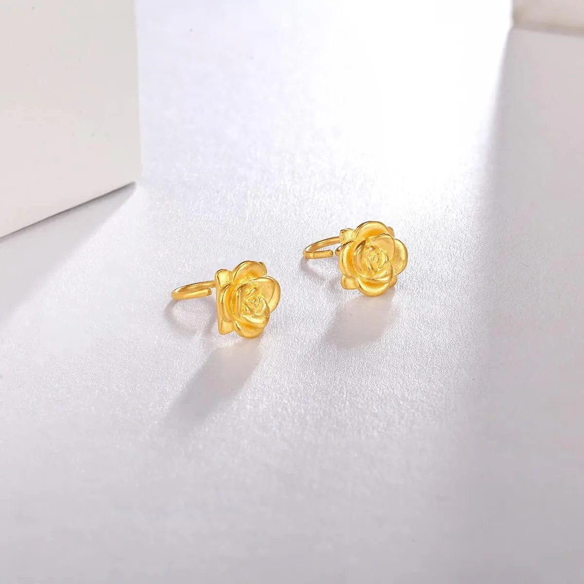 24K Solid Gold Earrings for Women, Real Gold Stud Earrings Hypoallergenic Lightweight Fashion Small Flower Eye Pins Earrings for Mom Girlfriend Gifts