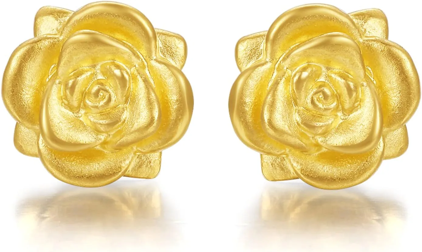 24K Solid Gold Earrings for Women, Real Gold Stud Earrings Hypoallergenic Lightweight Fashion Small Flower Eye Pins Earrings for Mom Girlfriend Gifts