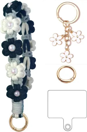 2Pcs Boho Macrame Keychain Handmade Crochet Keychains for Keys Flower Key Chain for Women Girls Bohemian Keyring