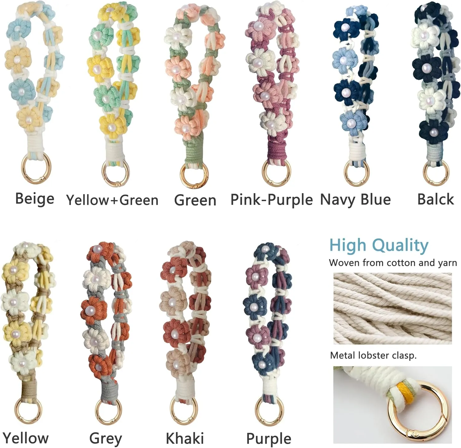 2Pcs Boho Macrame Keychain Handmade Crochet Keychains for Keys Flower Key Chain for Women Girls Bohemian Keyring