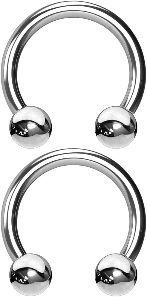 2pcs EVONIX G23 Implant Grade Titanium 16g 8mm Septum Horseshoe - Circular Barbell Piercing Earring Hoop Nose Ring Rook - Hypoallergenic Piercing Jewellery for Sensitive Skin, Women, Men (3mm Ball)